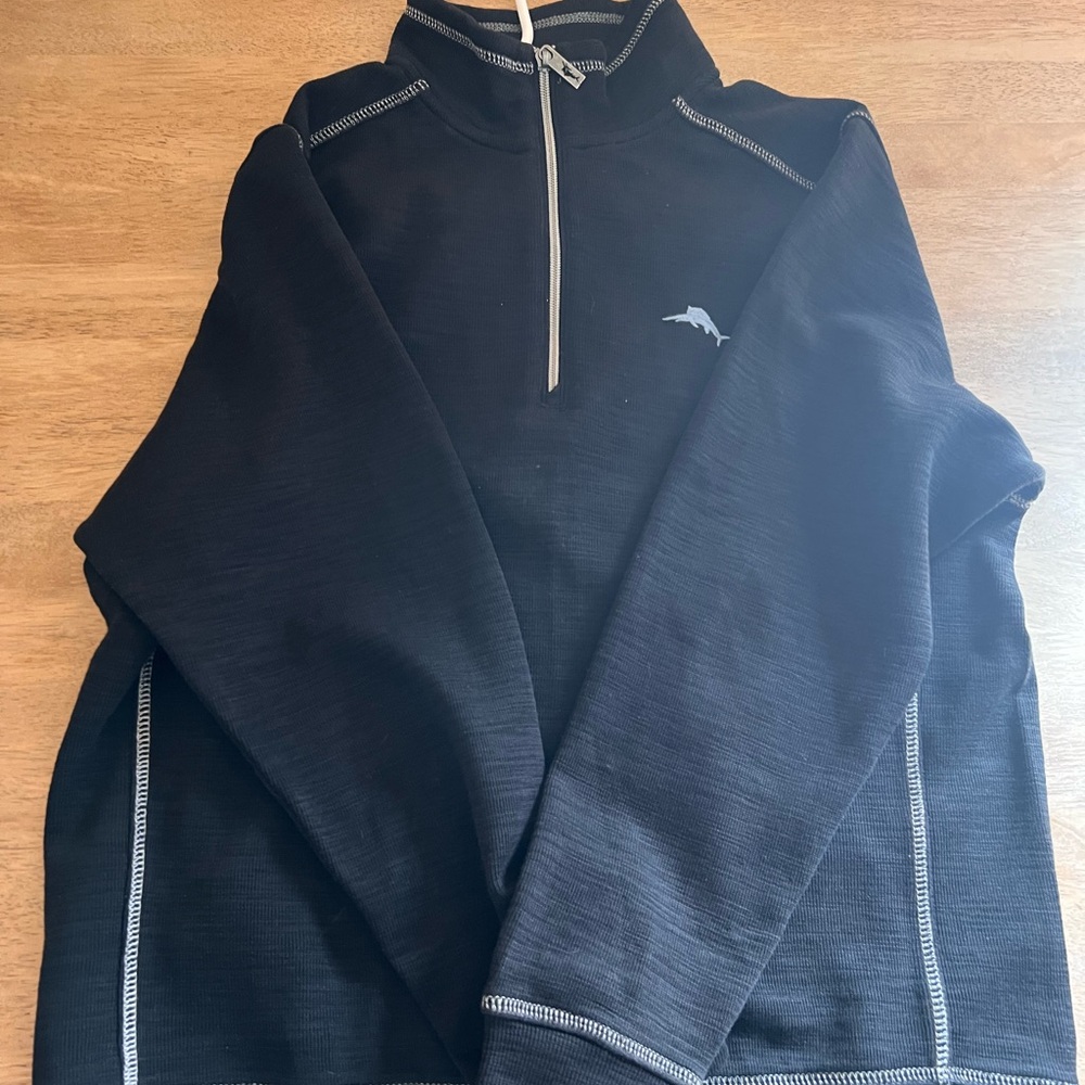 Tommy Bahama Sweater Men's Small Black Zone Quarter Zip Performance Supima - Picture 3 of 6